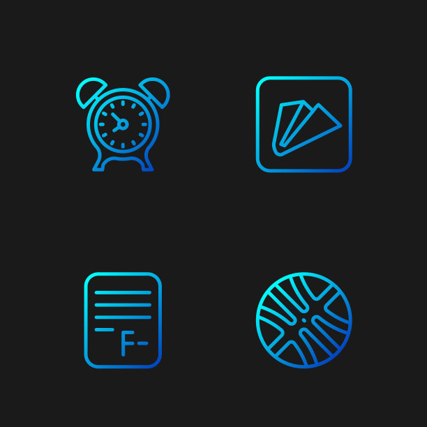 篮球、错题试卷、闹钟和纸飞机渐变色图标矢量图图片下载