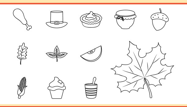 感恩节图标设置线条风格图片下载