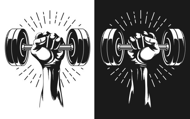 剪影手拿着固定重量哑铃图片下载