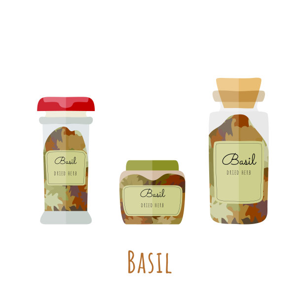 三个不同的玻璃瓶里放着干罗勒图片下载