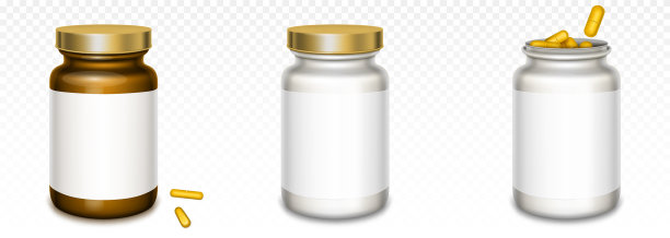 带有金色盖子的药瓶和黄色药丸图片下载