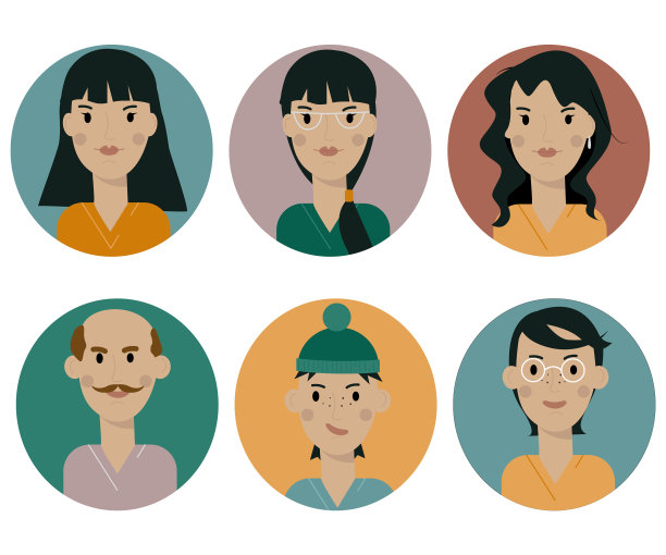 一组女性和男性扁平头像图标图片下载
