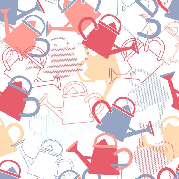 抽象无缝图案与喷壶矢量图形剪影形状和线条艺术图片下载