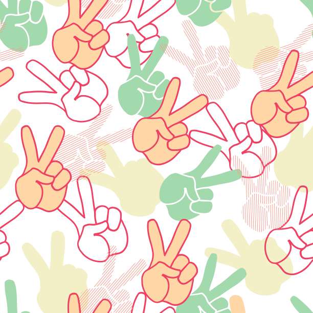 抽象和平手势手矢量图形无缝图案图片下载