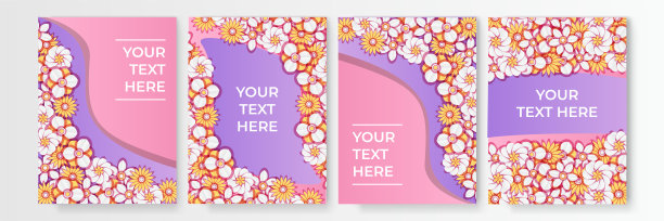 极简花卉卡片模板集剪纸风格。为贺卡，小册子，名片，公司封面，海报，展示设计，作品集，传单，旗帜的向量插图图片下载