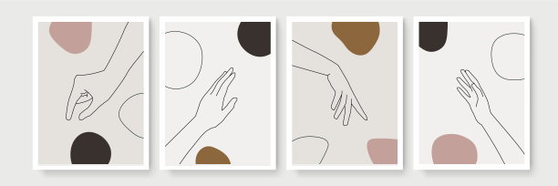 手势波西米亚风格的墙壁艺术装饰。创意极简主义手绘抽象艺术背景。现代插图。波西米亚风格的收集墙壁装饰，明信片，海报，小册子图片下载