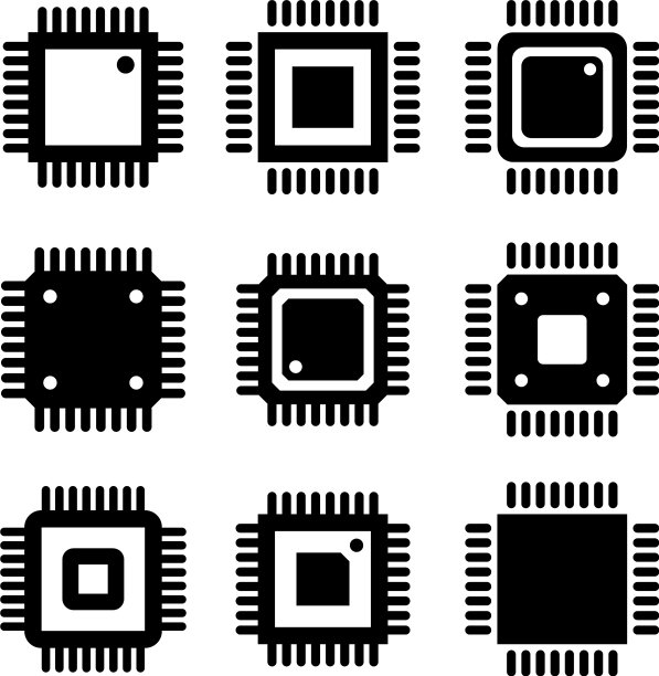 电子芯片图标孤立在白色背景图片下载