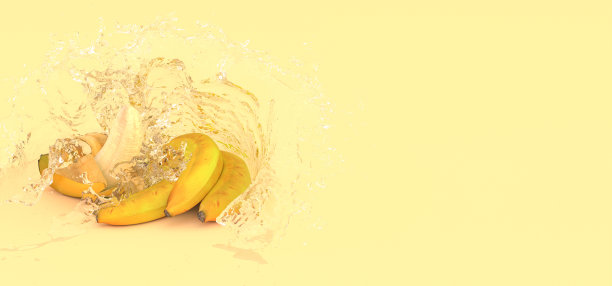 几根香蕉在黄色的背景在水花图片下载