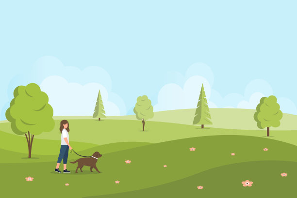 女性角色遛狗图片下载