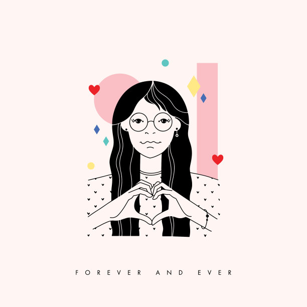 爱的卡片印着女孩和手的心形图片下载