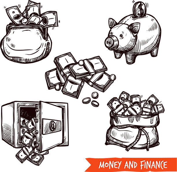 手绘金融符号集涂鸦图片下载