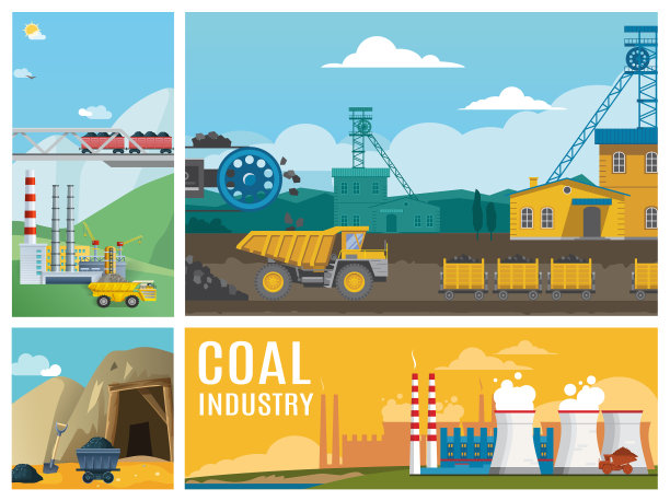 煤炭行业扁平多彩组成图片下载