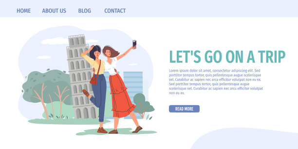 平面卡通人物在旅行中拍照图片下载