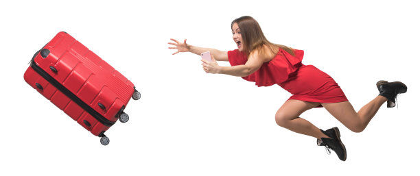 白底行李箱的女人，孤身一人图片下载