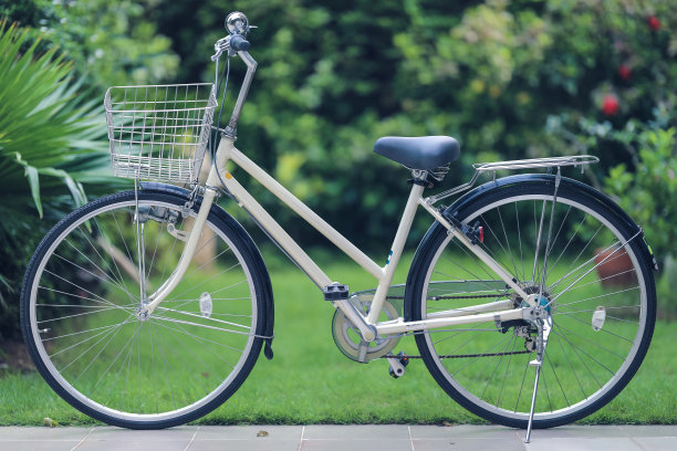 在绿色的自然背景中接近老式自行车。车辆复古风格概念。图片下载