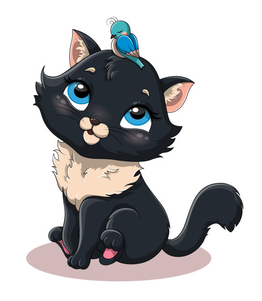 可爱的bacat玩小鸟图片下载