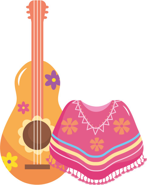 墨西哥斗篷和花吉他平风格图片下载