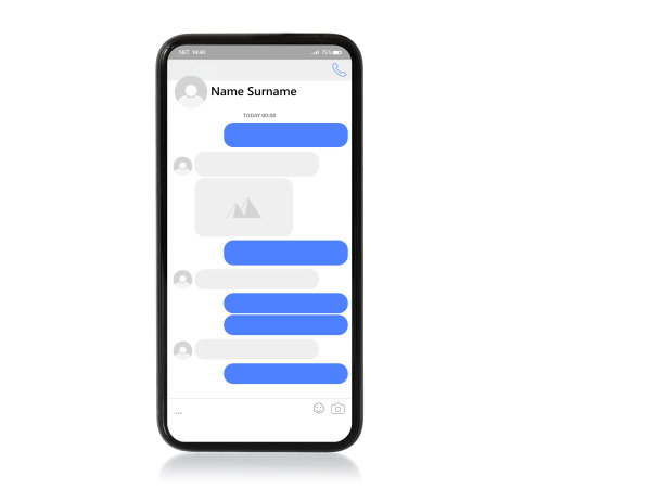 模拟的消息应用程序与空聊天气泡在电话上的文本和图像放置图片下载