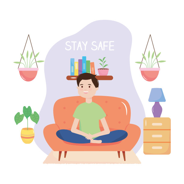 年轻人坐在沙发上休息，保持安全图片下载