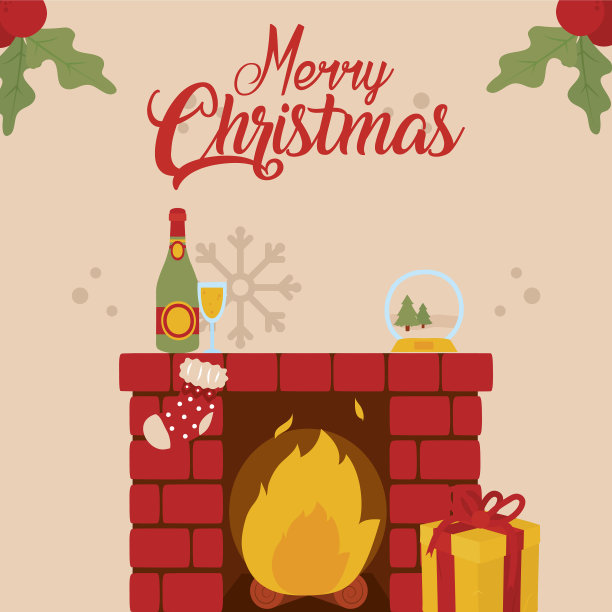 圣诞烟囱里有礼物和香槟图片下载