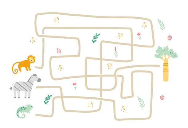 迷宫与可爱的非洲动物的孩子图片下载