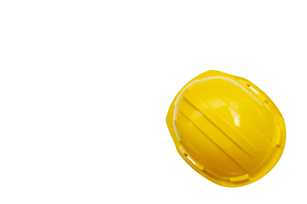 顶视图工作工具的黄色头盔与剪切路径上的白色背景图片下载