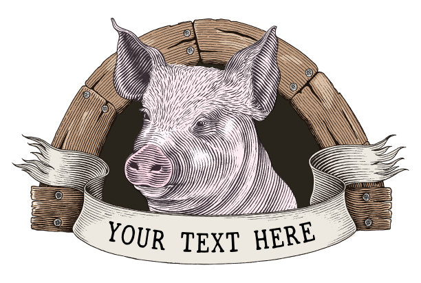 猪场标志手绘复古雕刻风格图片下载