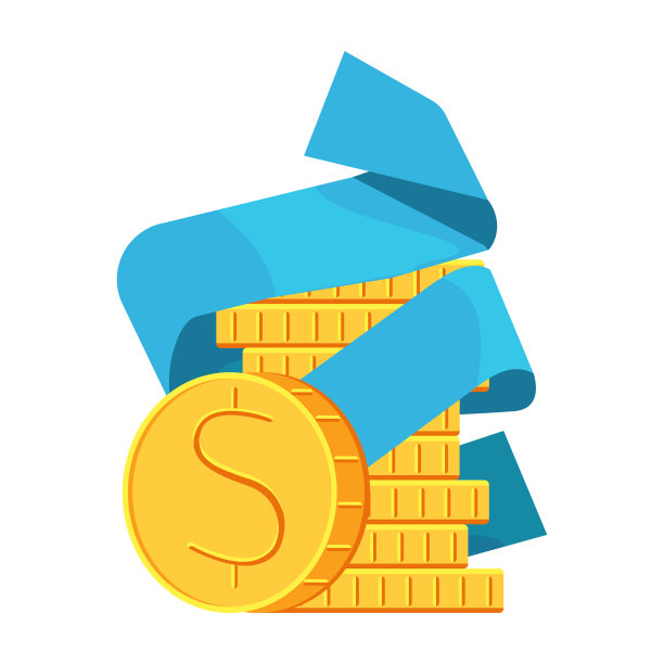 卡通与硬币堆砌丝带图片下载