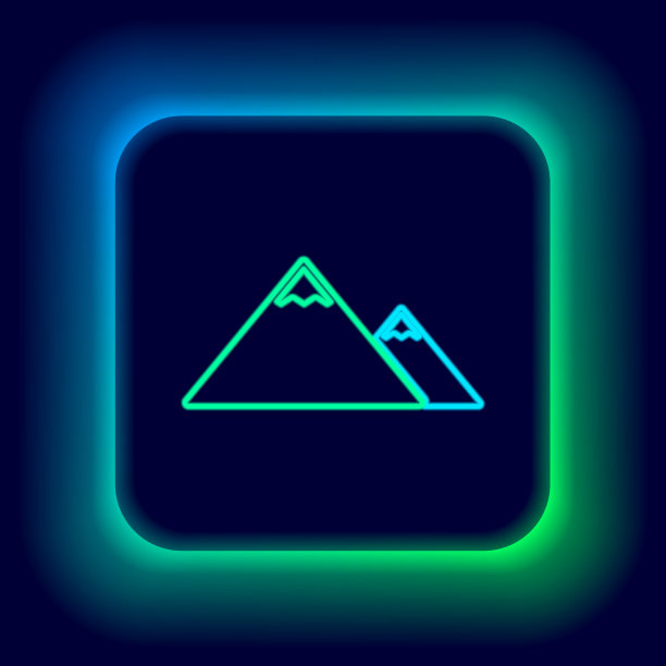 发光的霓虹线山图标孤立在黑色图片下载