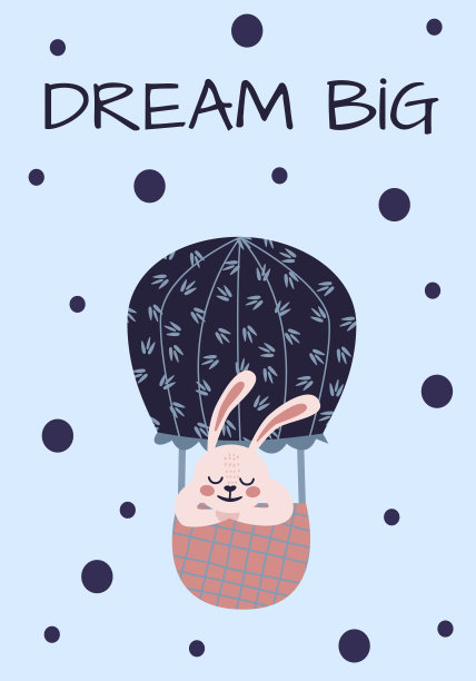 小兔子在热气球里。向量卡通插图。用于育儿室卡片、海报、印刷图片下载