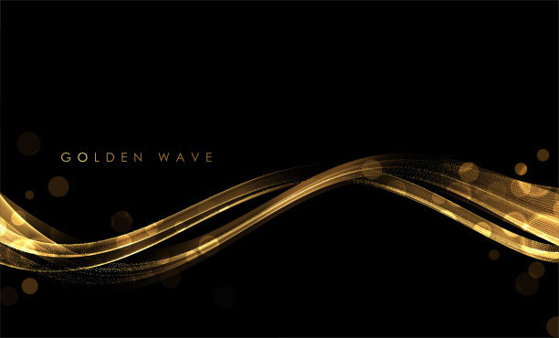 抽象的金色波浪。闪亮的金色移动线条设计元素与闪光的效果在黑暗的背景贺卡和折扣券。图片下载