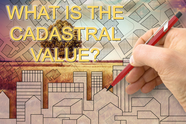 一个建筑物的地籍价值-一个虚构地籍地图和城市景观的概念-注意:地图背景是完全虚构的，不代表任何真实的地方图片下载