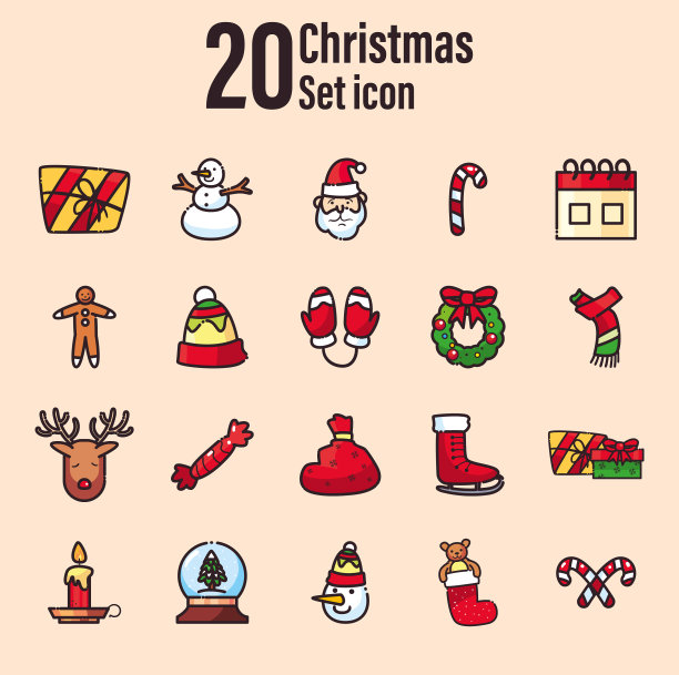 圣诞快乐扁平风格的图标收集图片下载