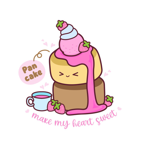 甜煎饼冰淇淋，草莓和果酱，卡哇伊煎饼，矢量插图图片下载