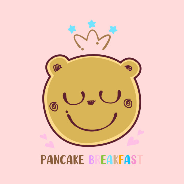 煎饼早餐，小熊煎饼巧克力，卡哇伊食品风格，矢量插图图片下载