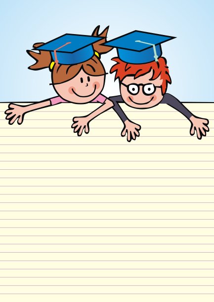 带着蓝色毕业帽微笑的学生们在横格纸上，eps。图片下载