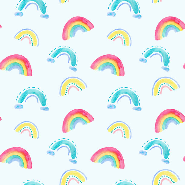 水彩儿童无缝图案。儿童背景，五颜六色的彩虹，可爱的宝宝纹理图片下载