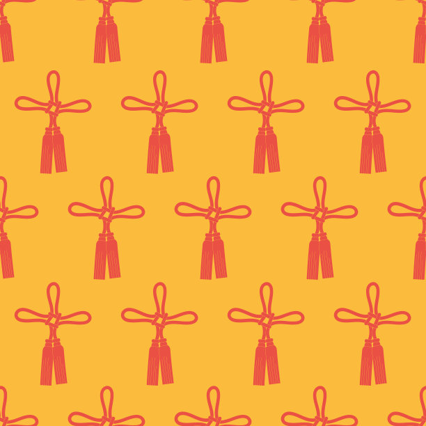 图案与中国结。图案与红色结在黄色的背景。图片下载