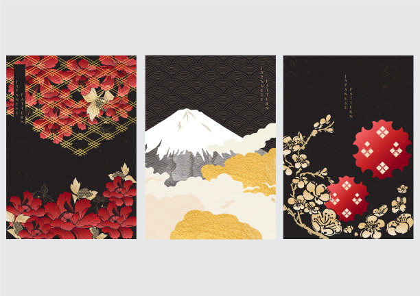 日本背景与牡丹金色纹理图片下载