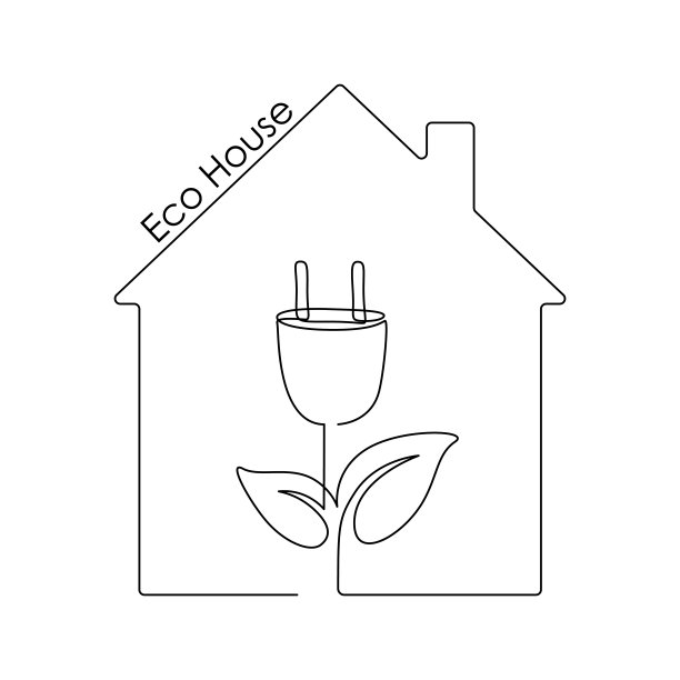房子和插头就像一种植物在一条线画。简约风格的家庭能源概念和可编辑的笔触。矢量图图片下载