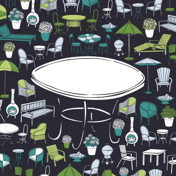 花园家具。向量的背景。图片下载