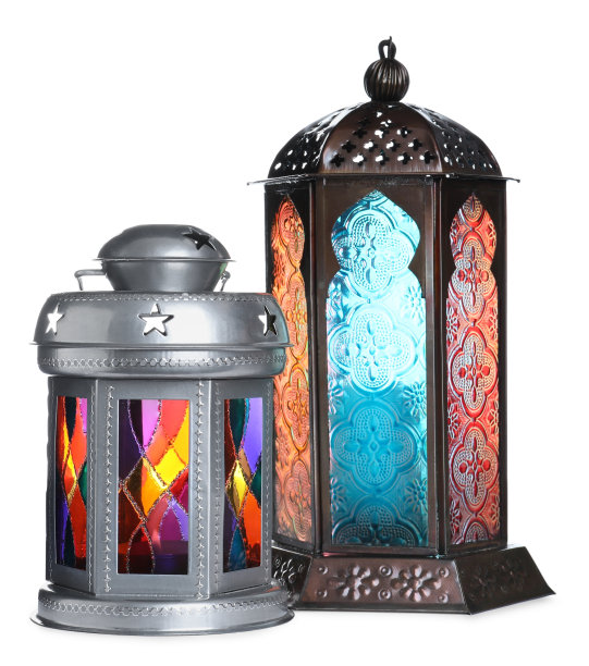 白色背景上不同的阿拉伯装饰灯笼图片下载