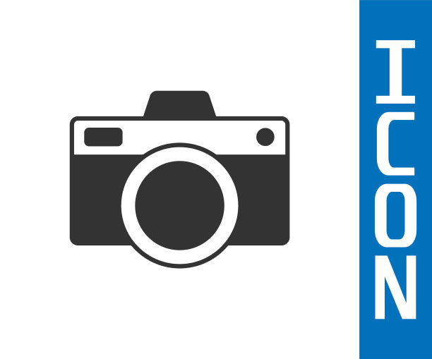 灰色照片相机图标孤立在白色背景。与相机图标。向量图片下载