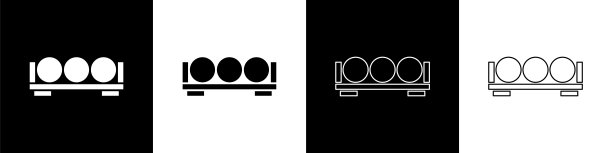 设置台球在一个台架图标孤立的黑色和白色背景。架子上的台球。向量图片下载