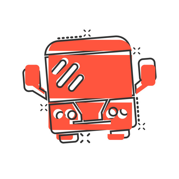 巴士图标在漫画风格的教练卡通上的白色图片下载
