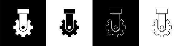 设置变速器自行车后速度折叠图标孤立的黑色和白色背景。向量图片下载