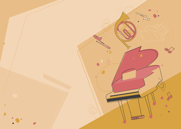 旗帜模板与钢琴和法国号。图片下载