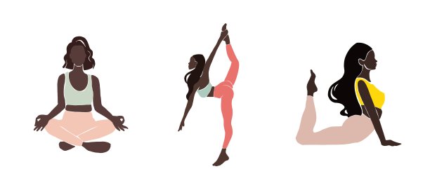 设置年轻女孩瑜伽姿势。平面插画风格。非洲裔美国女孩图片下载