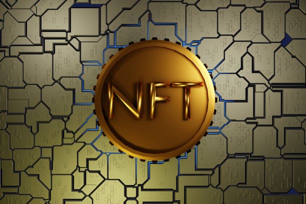 硬表面主板上的非ft不可替换标记。加密货币，3D渲染图片下载