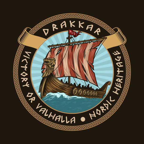 维京复古彩色圆形徽章图片下载